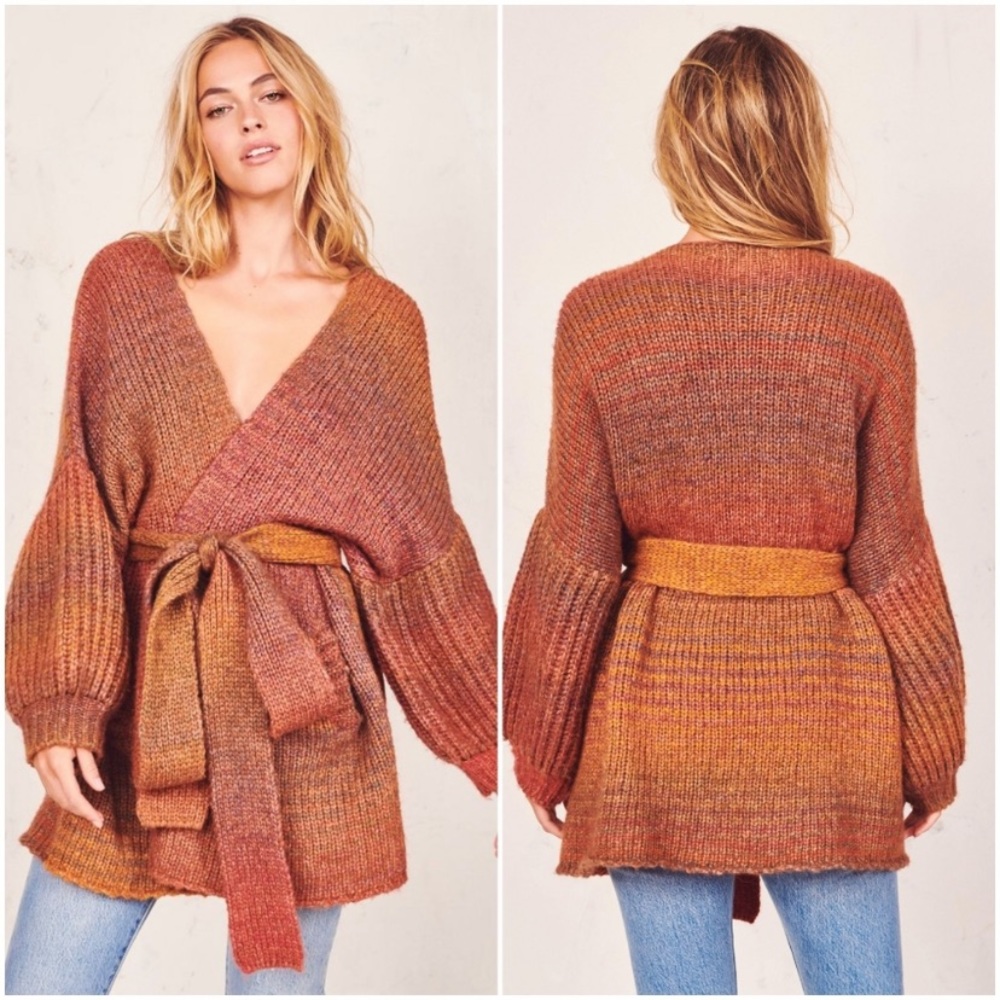 LoveShackFancy Rust & Mustard Ombre Wrap Cardigan